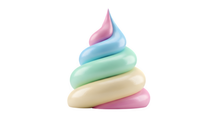 Swirl of pastel rainbow soft serve ice cream or frosting isolated on transparent background