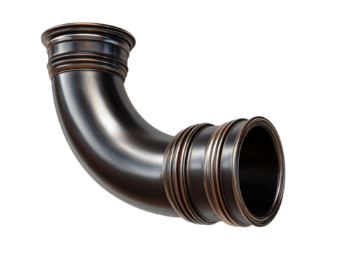 PNG of A shiny, curved metal pipe showcasing its smooth texture and intricate details.