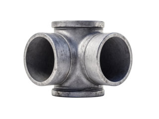 PNG of Detailed view of a metal pipe fitting in a symmetrical arrangement, showcasing its industrial design.