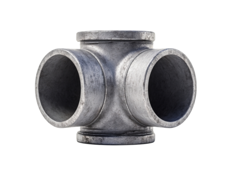 PNG of Detailed view of a metal pipe fitting in a symmetrical arrangement, showcasing its industrial design.