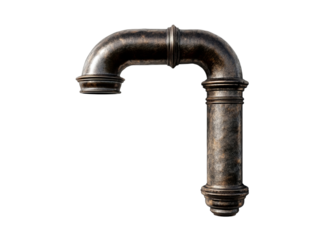 PNG of An intricate, vintage-style metal pipe with a curved design, showcasing its elaborate craftsmanship and aged patina.
