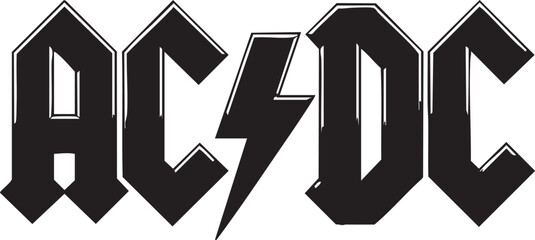 The classic black and white AC DC logo featuring a prominent lightning bolt symbol in the center.
