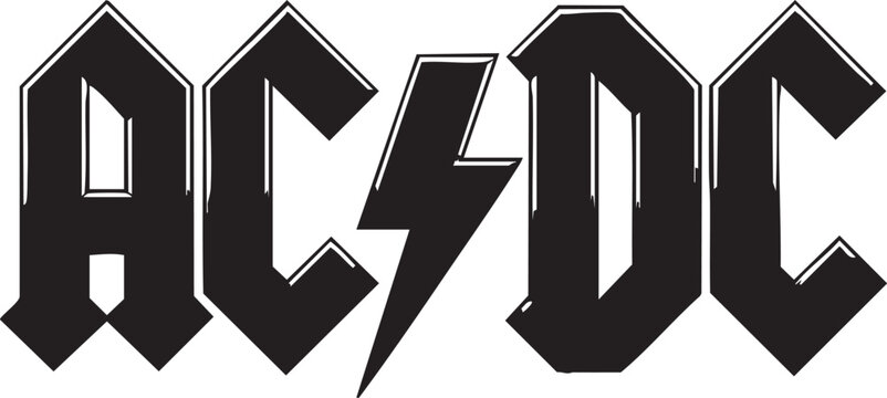 The classic black and white AC DC logo featuring a prominent lightning bolt symbol in the center.