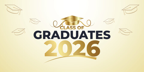 Elegant Gold and White Class of 2026 Graduation Banner with Minimal Decorations