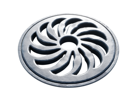 PNG of A circular metal grate with a spiral design, showcasing intricate patterns and a sturdy construction.