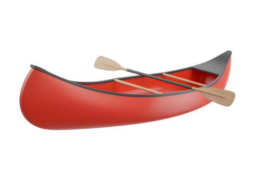 red wooden canoe on white background.