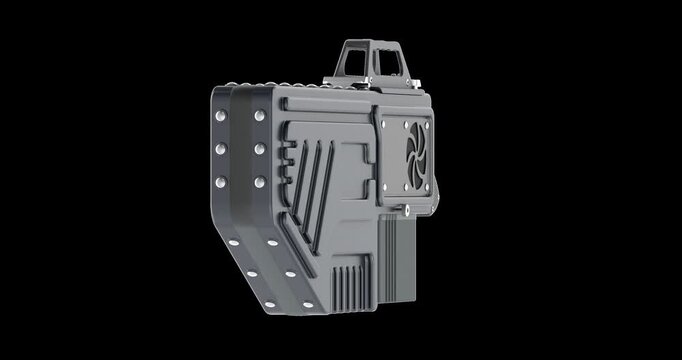 Handheld electronic anti-drone jammer rotation animation seamlessly loopable. 3D rendering isolated on transparent background