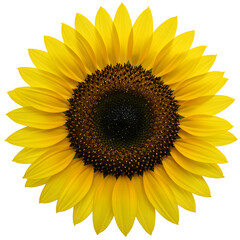 Fototapeta premium Isolated bright sunflower in full bloom on black background macro