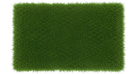 Rectangular patch of dense, vibrant green artificial grass isolated on transparent background