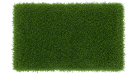 Rectangular patch of dense, vibrant green artificial grass isolated on transparent background