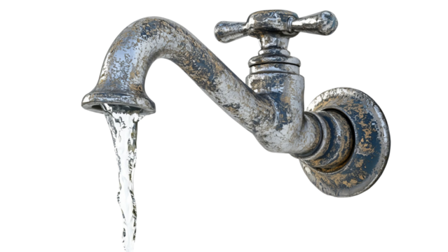 PNG of A classic metal faucet with water flowing, showcasing rustic charm and functionality.