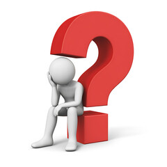 Pensive 3D Character Sitting on a Question Mark