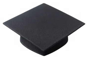 Black graduation cap representing academic achievement, education, and success with a transparent background