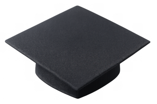 Black graduation cap representing academic achievement, education, and success with a transparent background - Powered by Adobe