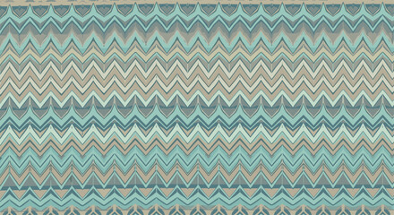 Seamless geometric chevron pattern in muted teal, beige, and gray tones.
