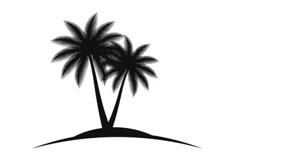 Black silhouette of two palm trees on a small island against a white background.