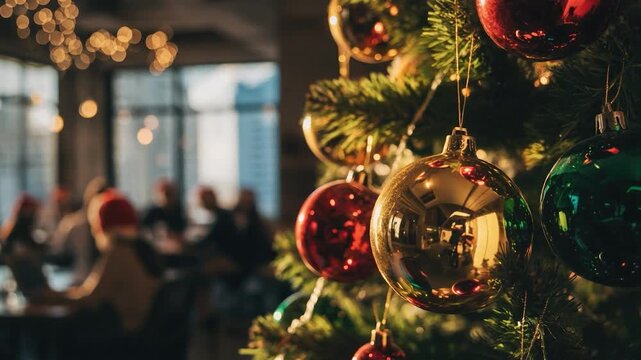 Festive Christmas Tree with Colorful Ornaments and Holiday Cheer