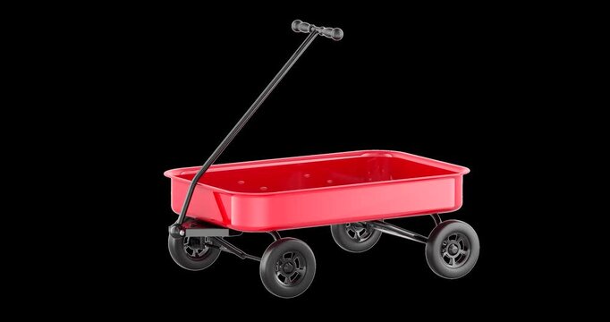 Red Pull Cart, pull wagon rotation animation seamlessly loopable. 3D rendering isolated on transparent background