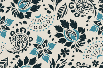 Damask seamless pattern,Ikat floral seamless pattern background,vector illustration,Ikat ethnic oriental embroidery,Aztec style,baroque.design for texture,fab,clothing,decoration,fashion,tile