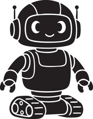 Domestic Robot Assistant Silhouettes isolated on white background