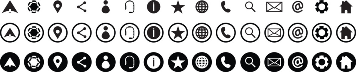  Web icon. set website set icon vector. for computer and mobile icon contact icon set. thin line contact symbols phone, mail, fax, info, e-mail, star vector