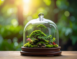 terrarium avec mini bonsa&iuml; 
