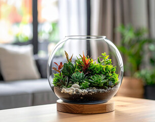 terrarium en verre sur la table du salon