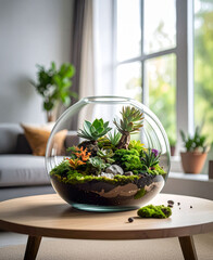 terrarium en verre sur la table du salon