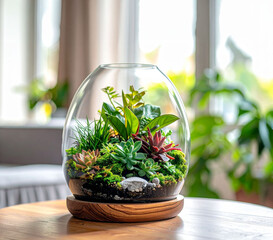 terrarium en verre sur la table du salon