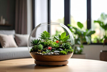 terrarium en verre sur la table du salon
