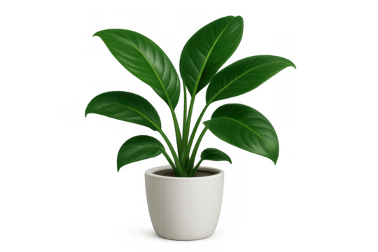 Houseplant growing in white ceramic pot, green leaves, home decor element, transparent background for easy use - Powered by Adobe