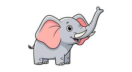 Cartoon Elephant with Trunk Raised Isolated on White Background
