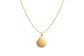 Elegant seashell pendant necklace isolated on a transparent background, jewelry
