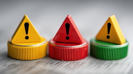 Colorful Warning Signs Arranged in a Row Emphasize Caution on a Textured Surface