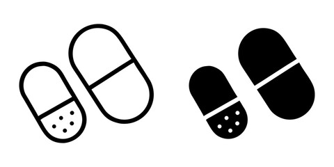 Capsule Pill outline and pictogram Icon for Medicine, Healthcare, Pharmacy, and Treatment Design, capsule, pill, medicine, drug, and health.
