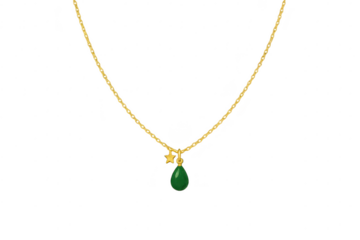 Elegant gold chain necklace with green jade pendant on transparent background