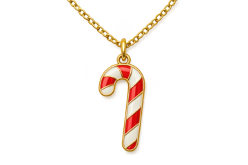 Candy cane pendant with golden chain isolated on transparent background