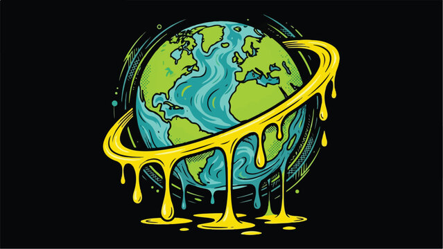Global Warming Depiction: Earth Drowning in Melting Yellow Substance.