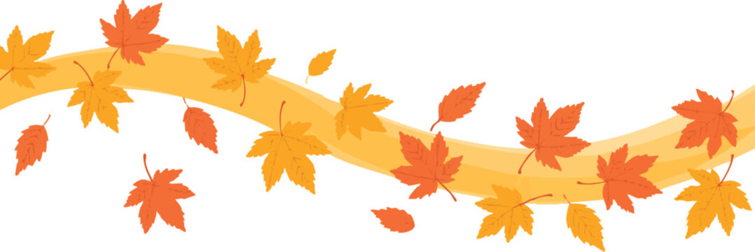 Vector illustration of swirling autumn leaves blowing in the wind, featuring seasonal fall foliage in a natural decorative black silhouette design