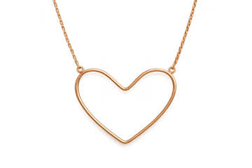 Elegant rose gold heart pendant necklace isolated on transparent background