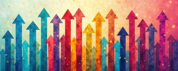 A collage of colorful arrows pointing in different directions, symbolizing the concept of making the right choice, picking, success