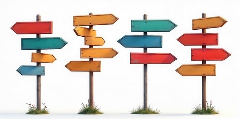 A collection of sinpost icon signboards isolated on a white background, featuring various directional signs for navigation purposes , set, symbol