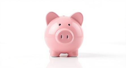 A classic pink ceramic piggy bank isolated on white, a symbol of saving and finance