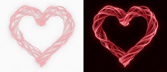 Heart-shaped luminous red ribbon isolated on transparent background for stylish PNG overlay effect, february 14, valentine's day