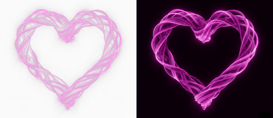 Pink glowing heart-shaped twisted neon light overlay on transparent background for romantic designs, february 14, valentine's day
