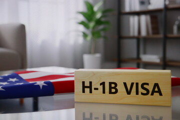 H1B visa for foreign workers, H1B Visa and American flag symbol illustration