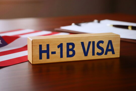 H1B visa for foreign workers, H1B Visa and American flag symbol illustration