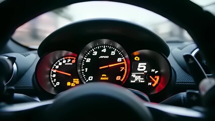 Driving into the unknown, this intimate close up shot of a car dashboard reveals the thrill of adventure and excitement, capturing the sense of freedom and exploration, perfect for conveying the.