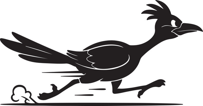roadrunner running in black and white style silhouette