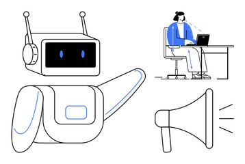 Naklejka na ściany i meble Artificial Intelligence communication. AI enhances messaging, connecting robots and humans for efficient digital interaction. Artificial Intelligence streamlines tech use. Technology, robotics